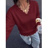 image:imageBTFBM Fall Long Sleeve Sweaters for Women  V NeckDrop ShouldersScallop EdgesLightweight Knit Sweaters TopDaily WearHolidayChristmasWinter Clothing 2026Burgundy