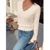 image:imageBTFBM Fall Long Sleeve Sweaters for Women  V NeckDrop ShouldersScallop EdgesLightweight Knit Sweaters TopDaily WearHolidayChristmasWinter Clothing 2026Beige
