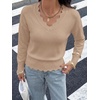 image:imageBTFBM Fall Long Sleeve Sweaters for Women  V NeckDrop ShouldersScallop EdgesLightweight Knit Sweaters TopDaily WearHolidayChristmasWinter Clothing 2026Khaki