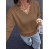 image:imageBTFBM Fall Long Sleeve Sweaters for Women  V NeckDrop ShouldersScallop EdgesLightweight Knit Sweaters TopDaily WearHolidayChristmasWinter Clothing 2026Camel