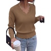 image:imageBTFBM Fall Long Sleeve Sweaters for Women  V NeckDrop ShouldersScallop EdgesLightweight Knit Sweaters TopDaily WearHolidayChristmasWinter Clothing 2026Camel