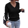 image:imageBTFBM Fall Long Sleeve Sweaters for Women  V NeckDrop ShouldersScallop EdgesLightweight Knit Sweaters TopDaily WearHolidayChristmasWinter Clothing 2026Black