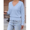 image:imageBTFBM Fall Long Sleeve Sweaters for Women  V NeckDrop ShouldersScallop EdgesLightweight Knit Sweaters TopDaily WearHolidayChristmasWinter Clothing 2026Light Blue