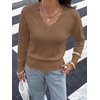 image:imageBTFBM Fall Long Sleeve Sweaters for Women  V NeckDrop ShouldersScallop EdgesLightweight Knit Sweaters TopDaily WearHolidayChristmasWinter Clothing 2026Camel