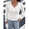 image:imageBTFBM Fall Long Sleeve Sweaters for Women  V NeckDrop ShouldersScallop EdgesLightweight Knit Sweaters TopDaily WearHolidayChristmasWinter Clothing 2026White