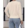 image:imageBTFBM Fall Long Sleeve Sweaters for Women  V NeckDrop ShouldersScallop EdgesLightweight Knit Sweaters TopDaily WearHolidayChristmasWinter Clothing 2026Beige