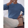 image:imageBTFBM Fall Long Sleeve Sweaters for Women Trendy  Lightweight Knit Sweater Cute 3D Flower Embroidery Crew Neck TopsBusiness CasualHoliday2026 Winter ClothesDark Blue