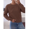 image:imageBTFBM Fall Long Sleeve Sweaters for Women Trendy  Lightweight Knit Sweater Cute 3D Flower Embroidery Crew Neck TopsBusiness CasualHoliday2026 Winter ClothesBrown
