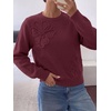 image:imageBTFBM Fall Long Sleeve Sweaters for Women Trendy  Lightweight Knit Sweater Cute 3D Flower Embroidery Crew Neck TopsBusiness CasualHoliday2026 Winter ClothesBurgundy