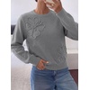 image:imageBTFBM Fall Long Sleeve Sweaters for Women Trendy  Lightweight Knit Sweater Cute 3D Flower Embroidery Crew Neck TopsBusiness CasualHoliday2026 Winter ClothesGrey