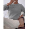image:imageBTFBM Fall Long Sleeve Sweaters for Women Trendy  Lightweight Knit Sweater Cute 3D Flower Embroidery Crew Neck TopsBusiness CasualHoliday2026 Winter ClothesGrey