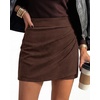 image:imageBTFBM Faux Suede Mini Skirts for Women Ruched Wrap Skorts  Elastic High Waisted Skirt With Shorts Underneath Cute Boho Skort Holiday Western Concert Outfits Trendy Winter Fall 2026Coffee