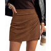 image:imageBTFBM Faux Suede Mini Skirts for Women Ruched Wrap Skorts  Elastic High Waisted Skirt With Shorts Underneath Cute Boho Skort Holiday Western Concert Outfits Trendy Winter Fall 2026Brown