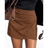 image:imageBTFBM Faux Suede Mini Skirts for Women Ruched Wrap Skorts  Elastic High Waisted Skirt With Shorts Underneath Cute Boho Skort Holiday Western Concert Outfits Trendy Winter Fall 2026Brown