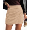 image:imageBTFBM Faux Suede Mini Skirts for Women Ruched Wrap Skorts  Elastic High Waisted Skirt With Shorts Underneath Cute Boho Skort Holiday Western Concert Outfits Trendy Winter Fall 2026Light Khaki