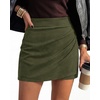 image:imageBTFBM Faux Suede Mini Skirts for Women Ruched Wrap Skorts  Elastic High Waisted Skirt With Shorts Underneath Cute Boho Skort Holiday Western Concert Outfits Trendy Winter Fall 2026Army Green