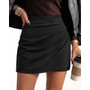 image:imageBTFBM Faux Suede Mini Skirts for Women Ruched Wrap Skorts  Elastic High Waisted Skirt With Shorts Underneath Cute Boho Skort Holiday Western Concert Outfits Trendy Winter Fall 2026Black