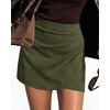 image:imageBTFBM Faux Suede Mini Skirts for Women Ruched Wrap Skorts  Elastic High Waisted Skirt With Shorts Underneath Cute Boho Skort Holiday Western Concert Outfits Trendy Winter Fall 2026Army Green