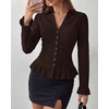 image:imageBTFBM Fitted Button Down Shirts for Women Dressy Casual Tops  Collar V Neck Long Sleeve Ruched Tops Stretchy Ruffle Blouses Fall Fashion Clothing 2026 Work Date Night Going Out OutfitsCoffee