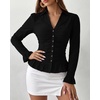 image:imageBTFBM Fitted Button Down Shirts for Women Dressy Casual Tops  Collar V Neck Long Sleeve Ruched Tops Stretchy Ruffle Blouses Fall Fashion Clothing 2026 Work Date Night Going Out OutfitsBlack