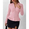 image:imageBTFBM Fitted Button Down Shirts for Women Dressy Casual Tops  Collar V Neck Long Sleeve Ruched Tops Stretchy Ruffle Blouses Fall Fashion Clothing 2026 Work Date Night Going Out OutfitsPink