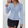image:imageBTFBM Fitted Button Down Shirts for Women Dressy Casual Tops  Collar V Neck Long Sleeve Ruched Tops Stretchy Ruffle Blouses Fall Fashion Clothing 2026 Work Date Night Going Out OutfitsSky Blue