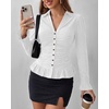 image:imageBTFBM Fitted Button Down Shirts for Women Dressy Casual Tops  Collar V Neck Long Sleeve Ruched Tops Stretchy Ruffle Blouses Fall Fashion Clothing 2026 Work Date Night Going Out OutfitsWhite