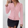 image:imageBTFBM Fitted Button Down Shirts for Women Dressy Casual Tops  Collar V Neck Long Sleeve Ruched Tops Stretchy Ruffle Blouses Fall Fashion Clothing 2026 Work Date Night Going Out OutfitsPink