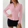 image:imageBTFBM Fitted Button Down Shirts for Women Dressy Casual Tops  Collar V Neck Long Sleeve Ruched Tops Stretchy Ruffle Blouses Fall Fashion Clothing 2026 Work Date Night Going Out OutfitsPink