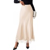 image:imageBTFBM Lace Trim Satin Skirts for Women Elegant  Lightweight High Waist ALine Flowy Maxi Skirt Wedding Cocktail Graduation Holiday Outfits Fall Fashion Clothing 2026Beige