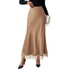 image:imageBTFBM Lace Trim Satin Skirts for Women Elegant  Lightweight High Waist ALine Flowy Maxi Skirt Wedding Cocktail Graduation Holiday Outfits Fall Fashion Clothing 2026Coffee