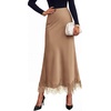 image:imageBTFBM Lace Trim Satin Skirts for Women Elegant  Lightweight High Waist ALine Flowy Maxi Skirt Wedding Cocktail Graduation Holiday Outfits Fall Fashion Clothing 2026Coffee