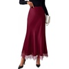 image:imageBTFBM Lace Trim Satin Skirts for Women Elegant  Lightweight High Waist ALine Flowy Maxi Skirt Wedding Cocktail Graduation Holiday Outfits Fall Fashion Clothing 2026Burgundy
