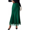 image:imageBTFBM Lace Trim Satin Skirts for Women Elegant  Lightweight High Waist ALine Flowy Maxi Skirt Wedding Cocktail Graduation Holiday Outfits Fall Fashion Clothing 2026Dark Green