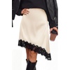 image:imageBTFBM Satin Mini Skirts for Women 2026 Lace Fall Skirt  Asymmetrical Lace Trim Hem High Waist Patchwork Skirt Dressy Casual Short Silk Skirts Date Night Cocktail Wedding GuestBeige