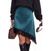 image:imageBTFBM Satin Mini Skirts for Women 2026 Lace Fall Skirt  Asymmetrical Lace Trim Hem High Waist Patchwork Skirt Dressy Casual Short Silk Skirts Date Night Cocktail Wedding GuestLake Blue
