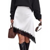 image:imageBTFBM Satin Mini Skirts for Women 2026 Lace Fall Skirt  Asymmetrical Lace Trim Hem High Waist Patchwork Skirt Dressy Casual Short Silk Skirts Date Night Cocktail Wedding GuestWhite