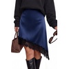 image:imageBTFBM Satin Mini Skirts for Women 2026 Lace Fall Skirt  Asymmetrical Lace Trim Hem High Waist Patchwork Skirt Dressy Casual Short Silk Skirts Date Night Cocktail Wedding GuestNavy Blue