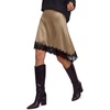 image:imageBTFBM Satin Mini Skirts for Women 2026 Lace Fall Skirt  Asymmetrical Lace Trim Hem High Waist Patchwork Skirt Dressy Casual Short Silk Skirts Date Night Cocktail Wedding GuestCoffee