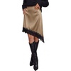 image:imageBTFBM Satin Mini Skirts for Women 2026 Lace Fall Skirt  Asymmetrical Lace Trim Hem High Waist Patchwork Skirt Dressy Casual Short Silk Skirts Date Night Cocktail Wedding GuestCoffee