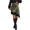image:imageBTFBM Satin Mini Skirts for Women 2026 Lace Fall Skirt  Asymmetrical Lace Trim Hem High Waist Patchwork Skirt Dressy Casual Short Silk Skirts Date Night Cocktail Wedding GuestArmy Green