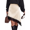 image:imageBTFBM Satin Mini Skirts for Women 2026 Lace Fall Skirt  Asymmetrical Lace Trim Hem High Waist Patchwork Skirt Dressy Casual Short Silk Skirts Date Night Cocktail Wedding GuestBeige