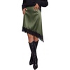 image:imageBTFBM Satin Mini Skirts for Women 2026 Lace Fall Skirt  Asymmetrical Lace Trim Hem High Waist Patchwork Skirt Dressy Casual Short Silk Skirts Date Night Cocktail Wedding GuestArmy Green