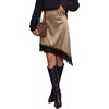 image:imageBTFBM Satin Mini Skirts for Women 2026 Lace Fall Skirt  Asymmetrical Lace Trim Hem High Waist Patchwork Skirt Dressy Casual Short Silk Skirts Date Night Cocktail Wedding GuestCoffee