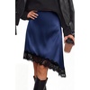 image:imageBTFBM Satin Mini Skirts for Women 2026 Lace Fall Skirt  Asymmetrical Lace Trim Hem High Waist Patchwork Skirt Dressy Casual Short Silk Skirts Date Night Cocktail Wedding GuestNavy Blue