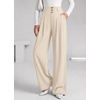 image:imageBTFBM Wide Leg Dress Pants Women Business Casual Outfits  Elastic High Waisted Palazzo Pants Button Zip Up Closure Pleated Office Work Trousers With Pockets Fall Fashion 2026Beige