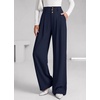 image:imageBTFBM Wide Leg Dress Pants Women Business Casual Outfits  Elastic High Waisted Palazzo Pants Button Zip Up Closure Pleated Office Work Trousers With Pockets Fall Fashion 2026Navy Blue
