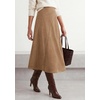 image:imageBTFBM Women Faux Suede Midi Long Skirt Fall Fashion 2026  High Waisted Skirts For Women Trendy Lightweight Back Elastic Arc Line Design ALine Winter Dress Boho Western OutfitsKhaki