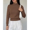 image:imageBTFBM Womens Long Sleeve Sweaters Mock Neck Tops  Lightweight Knit Pullover SweaterBasic Classic Daily Wear 2026 Fall FashionWinter Layer ClothesBusiness Casual OutfitsBrown