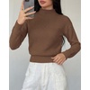image:imageBTFBM Womens Long Sleeve Sweaters Mock Neck Tops  Lightweight Knit Pullover SweaterBasic Classic Daily Wear 2026 Fall FashionWinter Layer ClothesBusiness Casual OutfitsBrown